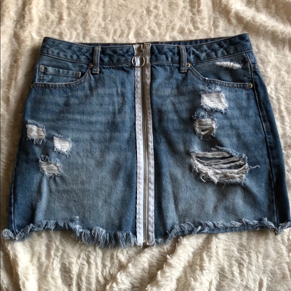 Zipper Front Denim Skirt